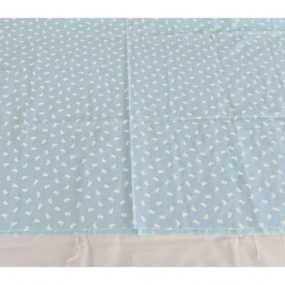 Vtg Wamsutta Miniature Easter Bunny Rabbit Fabric Blue Aqua Quilting Sewing BTY